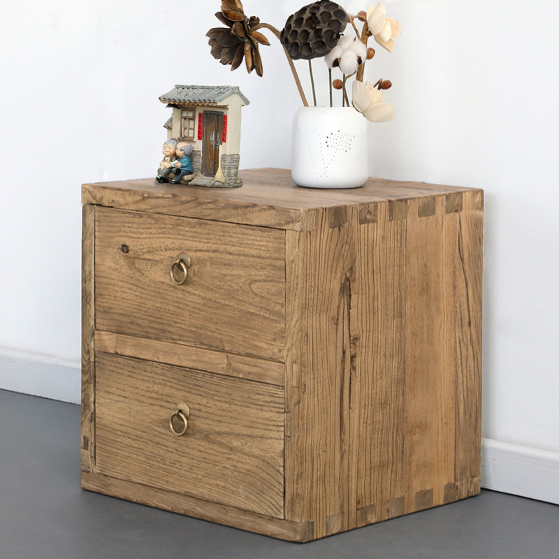 实木床头柜简约现代新中式家具多功能整装风化原木抽屉榆木收纳柜