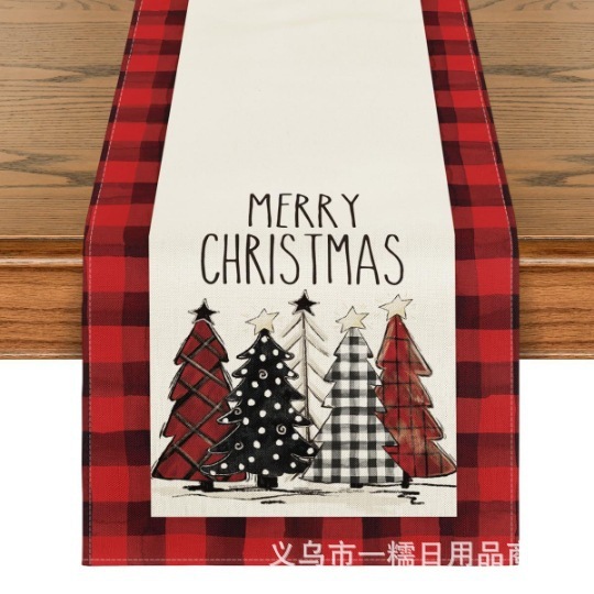 国境を越えて人気のクリスマステーブル旗サンタクロースヘラジカ雪だるま亜麻プリント客間茶卓装飾品|undefined