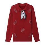 中老年女装时尚蝴蝶结翻领秋冬毛衣保暖一体绒针织衫休闲妈妈装，女装针织衫/毛衣，妃慕昵服饰