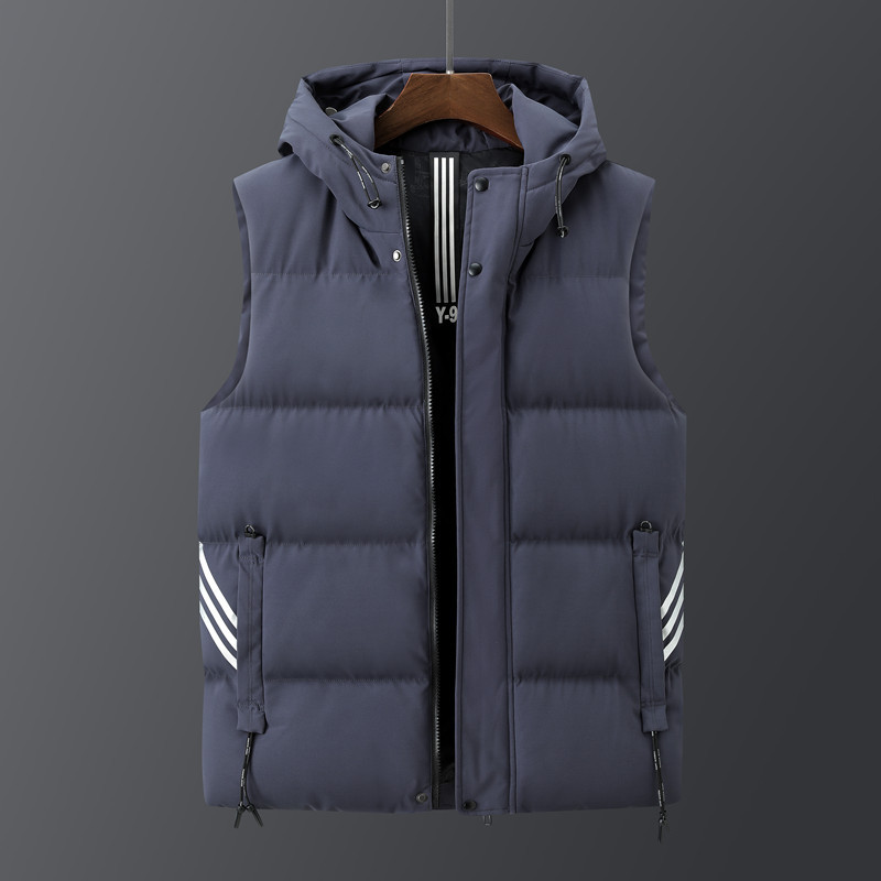 Transfronterizo otoño y invierno chaleco de hombre chaleco de color sólido chaleco de moda coreano con sombrero grueso hombre gran camisa de hombro de pareja image 3