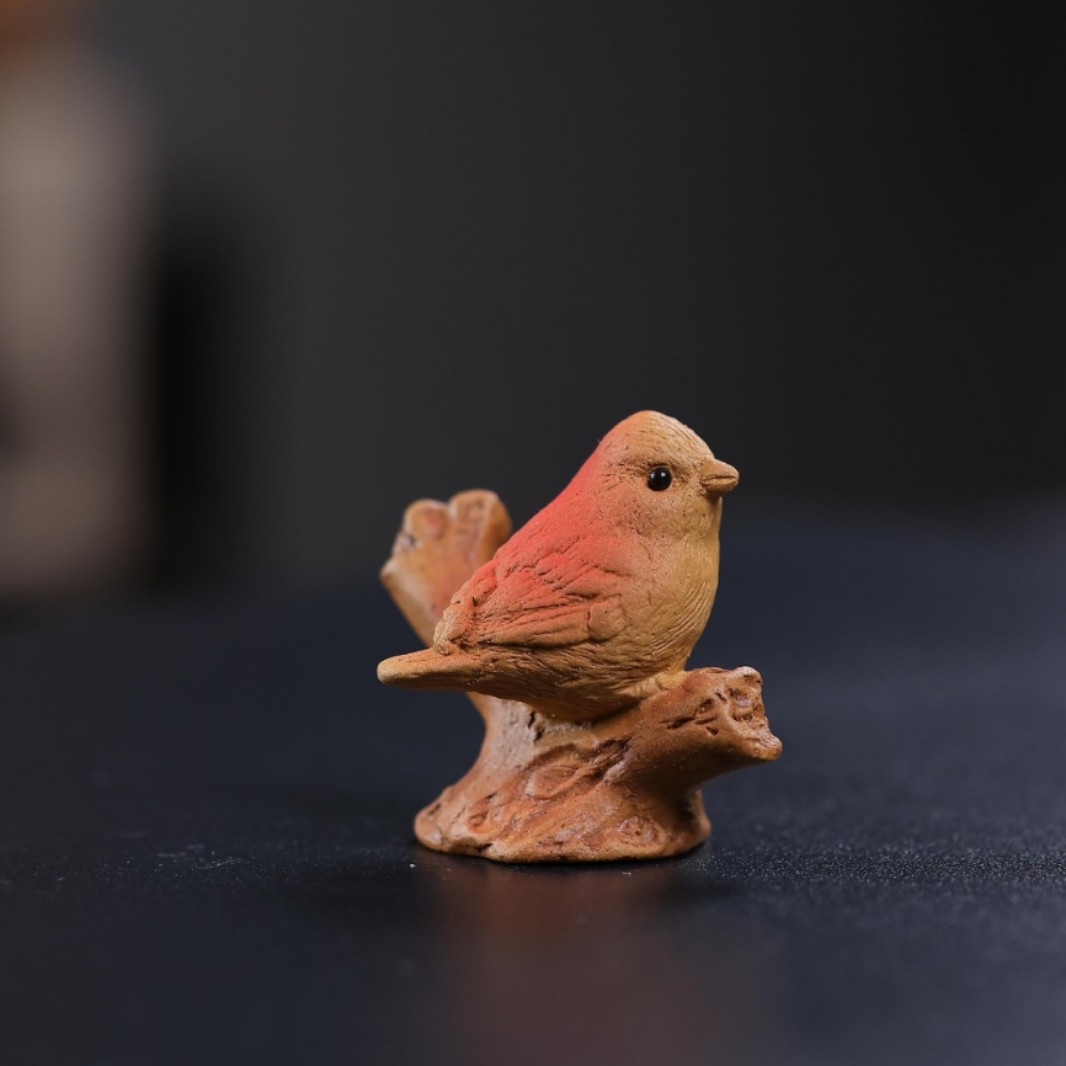 宜兴紫砂茶宠迷你小鸟香插精品可养茶玩造景创意茶道小摆件