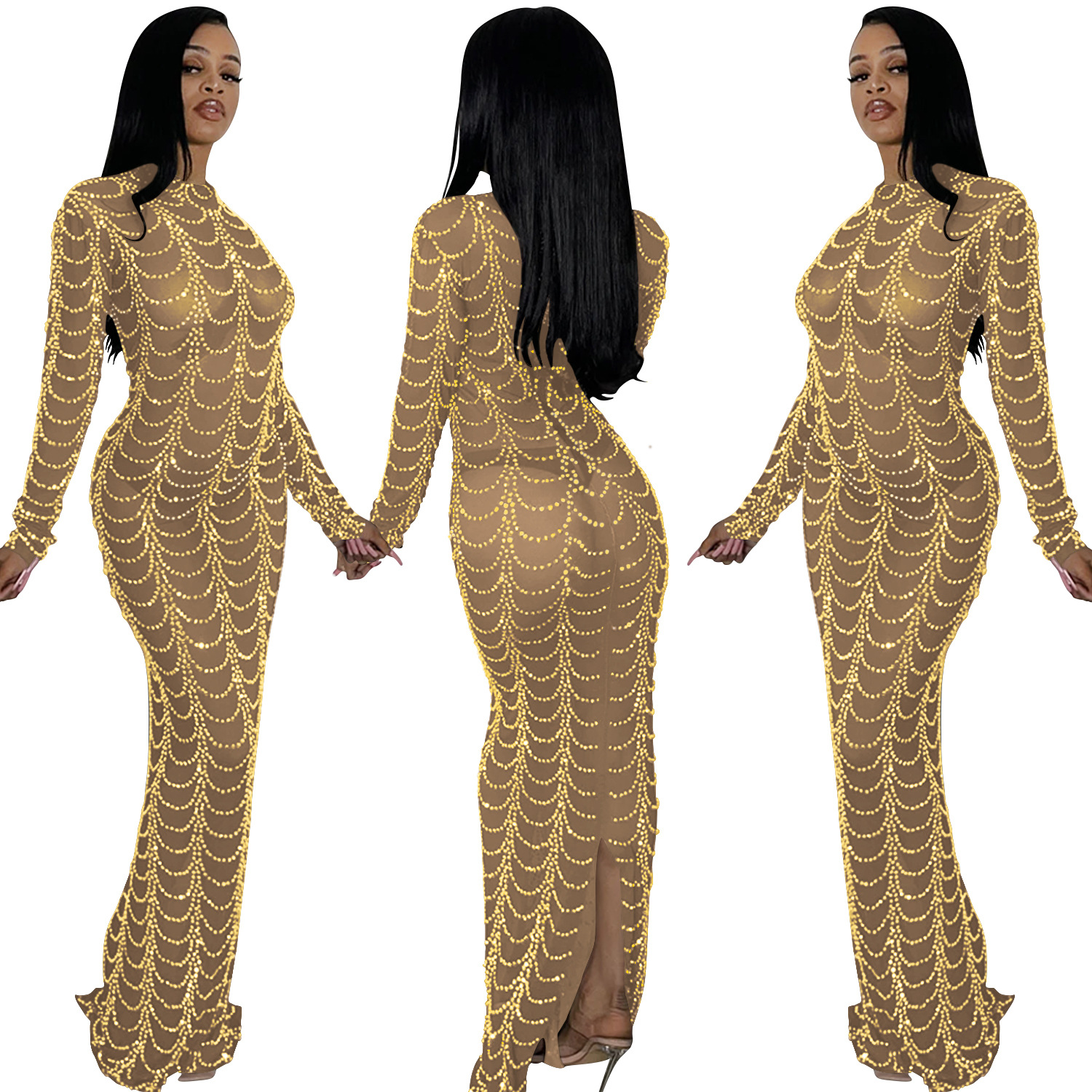 Femmes Robe Fourreau Élégant Style Classique Col Rond Diamant Manche Courte Couleur Unie Maxi Longue Robe Fête Rue display picture 22