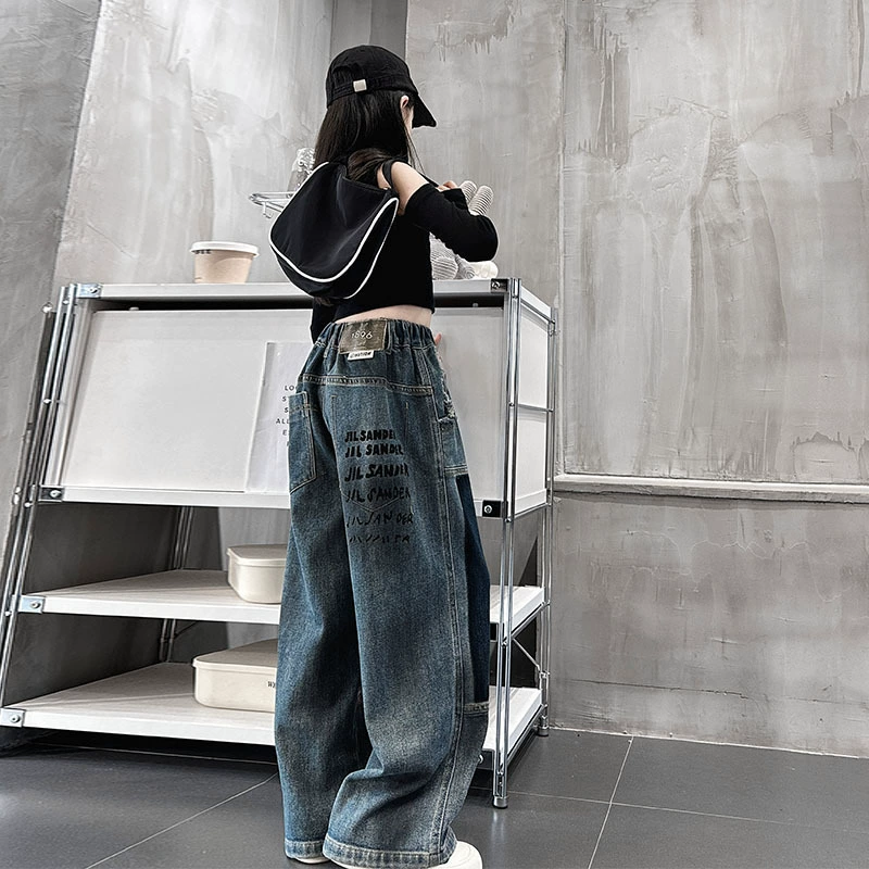 Autumn jeans, children's trousers, for teenagers, loose straight fit, for secondary school