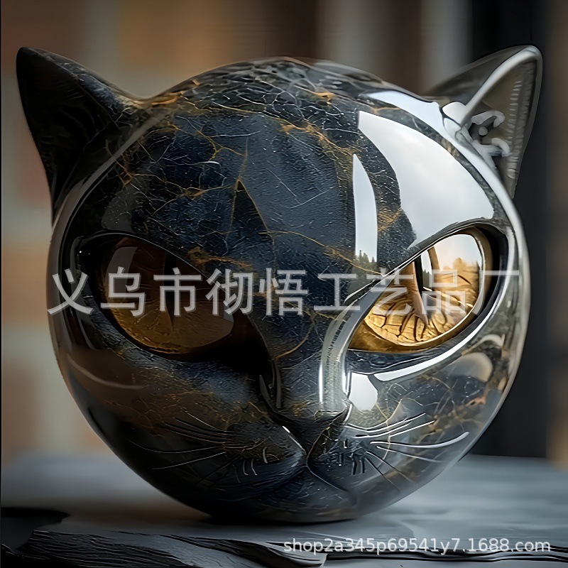跨境Luxury Black Cat Stone Sculpture奢华黑猫树脂雕像摆件|undefined