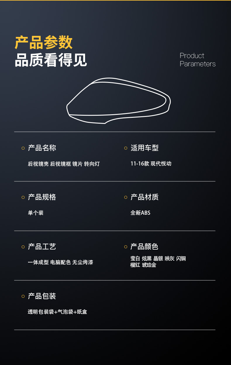Suitable for 11-16 Models of Hyundai Yuedong Rearview Mirror Housing Reflective Lens Frame Car Exterior Reversing Mirror Accessories