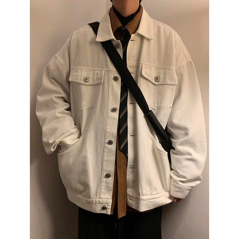 Pure Cotton Denim Jacket Men's Hong Kong Style Loose Clothes for Spring and Autumn Korean Style Fashionable Instagram Popular Brand Tooling All-match Jacket