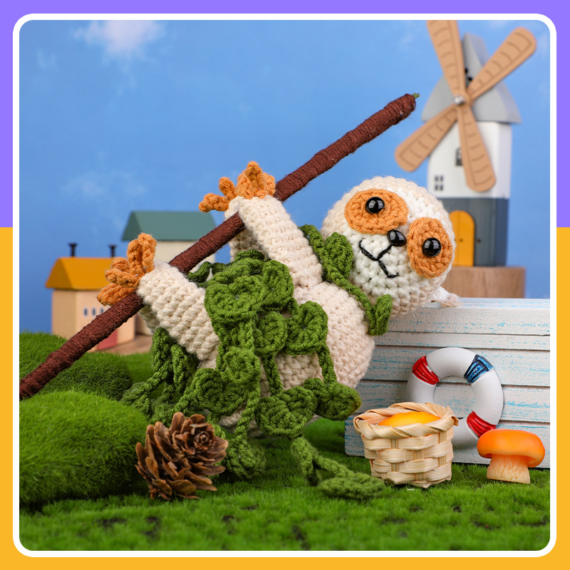 跨境新品钩针材料包树懒动物盆栽手工编织毛线团玩偶可爱摆件可代