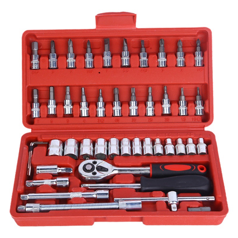 Venta al por mayor Xiaofei 46 unidades traje 1/4 boca cuadrada kit de reparación de automóviles herramientas de combinación llave de zócalo herramientas de hardware