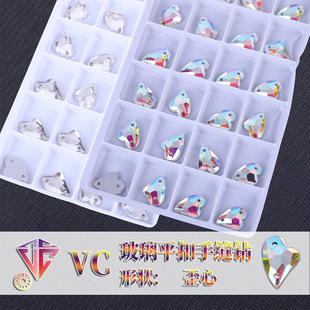 Flat bottom crooked heart-shaped glass hand sewing drill color double hole colorful AB crystal flat buckle glass rhinestone diy material