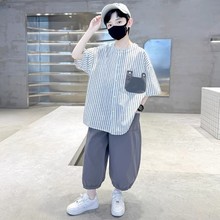 儿童装男童套装短袖2024款夏大童男装新款衣服夏装潮酷8薄款9衬衫