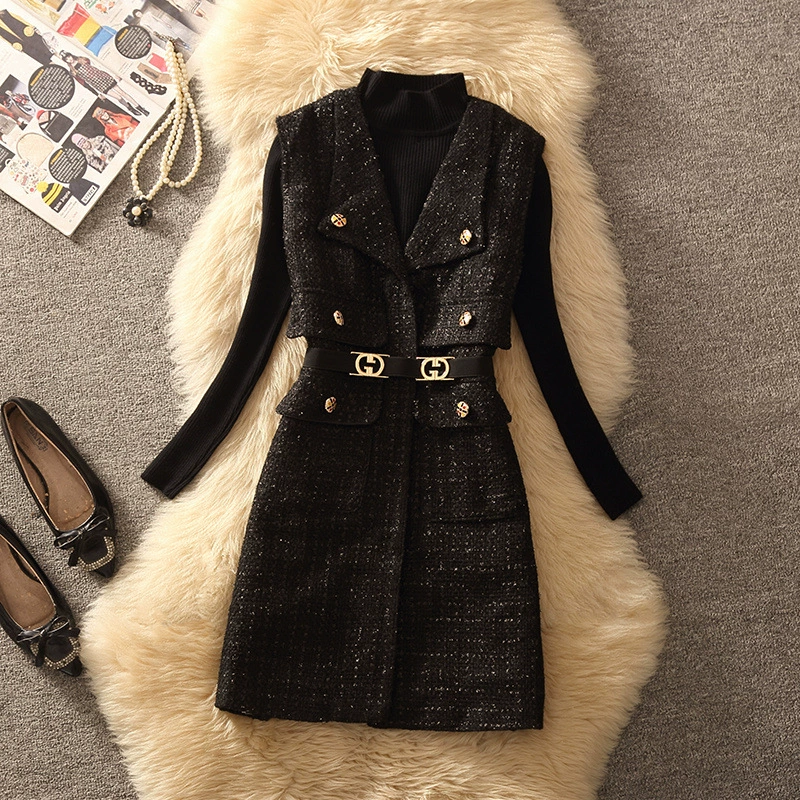 Волосатое платье без рукавов легкое зрелое ветреное жилет юбка нижнее платье из двух частей