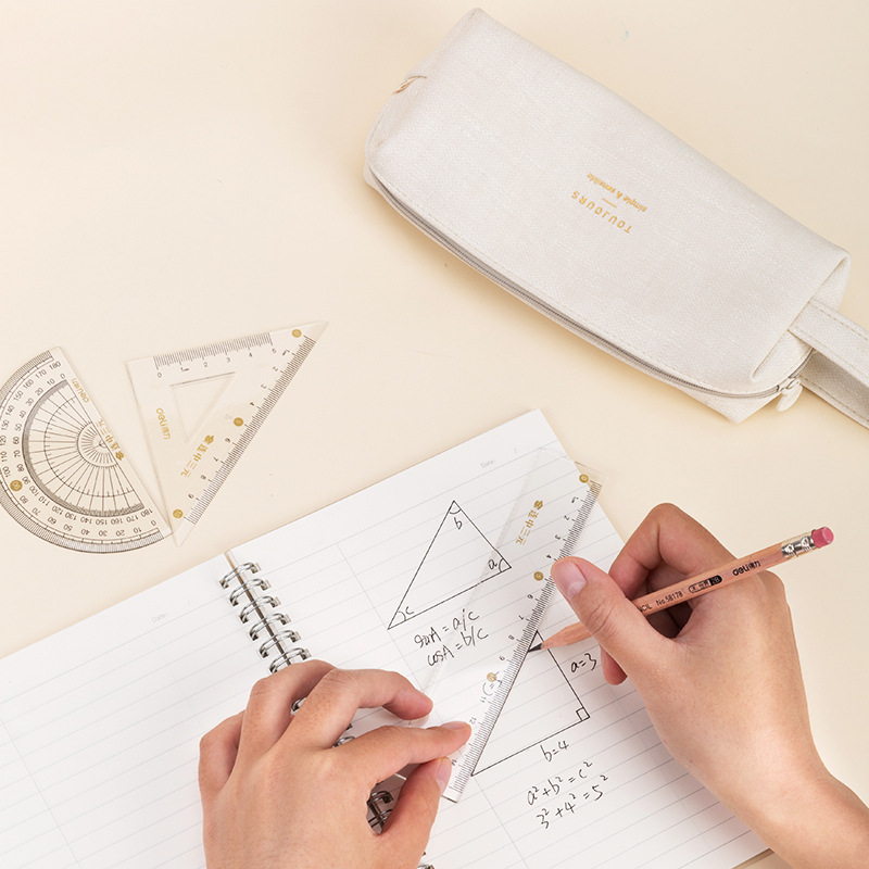 Deli 71950 student examination ruler even three yuan four-piece set containing ruler triangle protractor