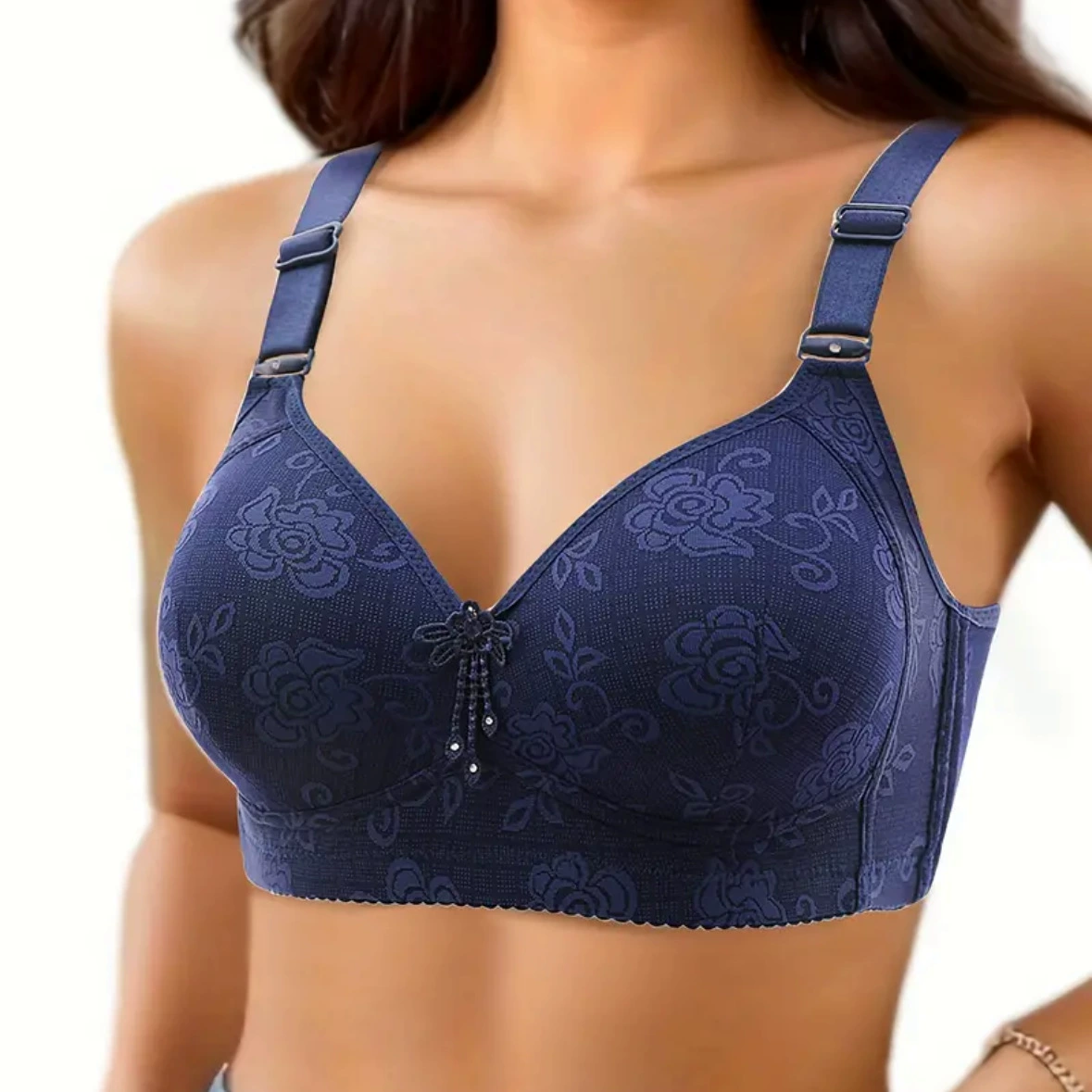 Трансграничный большой размер жаккарда тонкая чашка с тремя рядами среднего и пожилого возраста, чтобы собрать полную чашку бюстгальтер без магнитного без стального кольца Сексуальное нижнее белье