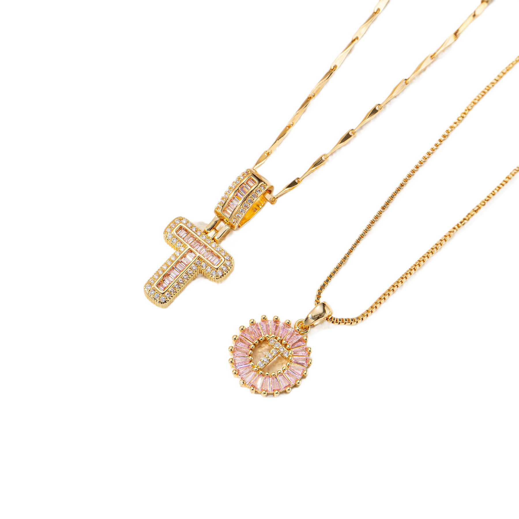 Collana elegante rosa con strass e zirconi incastonati rame_voghion.com