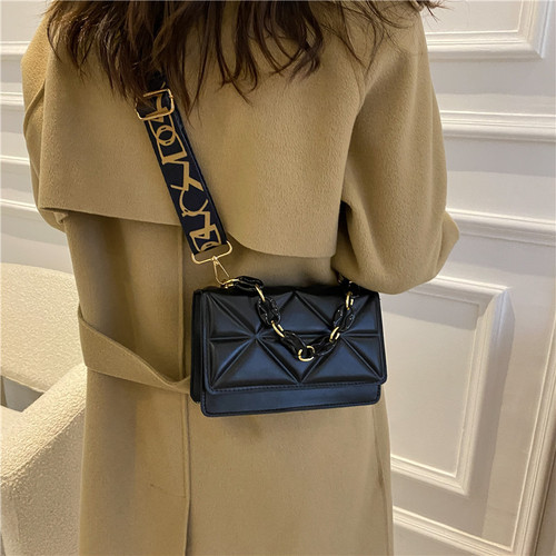Casual Women's Autumn  New Trendy Fashion Net Red Single Shoulder Small Square Bag Simple Ins Wide Belt Crossbody Bag