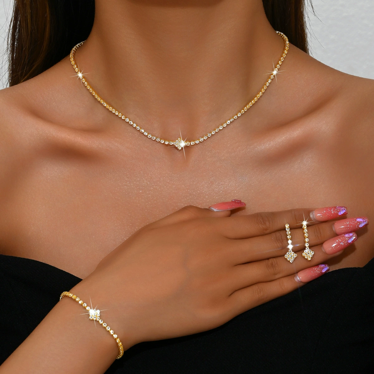 Fashionable brand universal necklace, chain, bracelet, set, high-quality style, 3 piece set