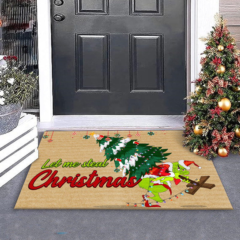Nueva alfombra de puerta Grinch de Navidad Estera decorativa de Nochebuena Alfombra de piso de la generación del pelo del Amazonas Alfombra de piso