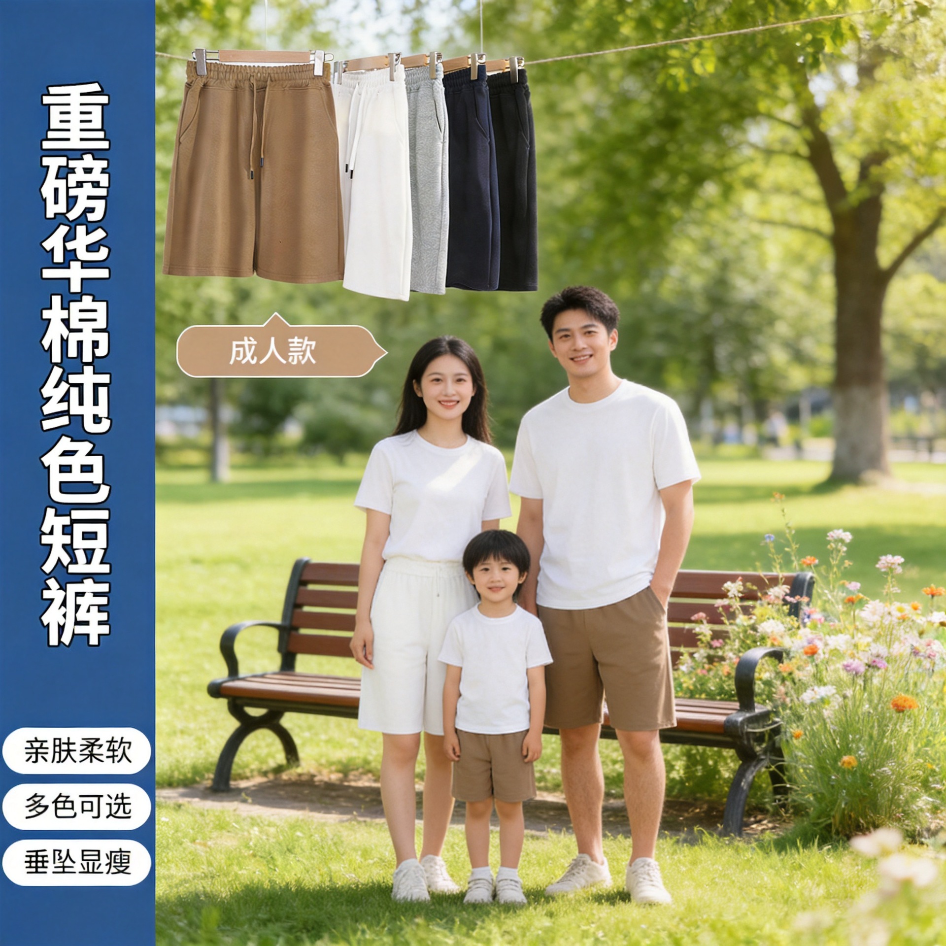 [Matching Outfits] Summer Cotton Shorts for Men and Children, Five-Point Pants, Elastic Waist, Suitable for Casual Wear