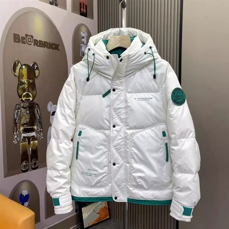 Men's down Jacket with Cool Large Badge Design, Hooded down Coat with Large Pockets, Trendy down Jacket