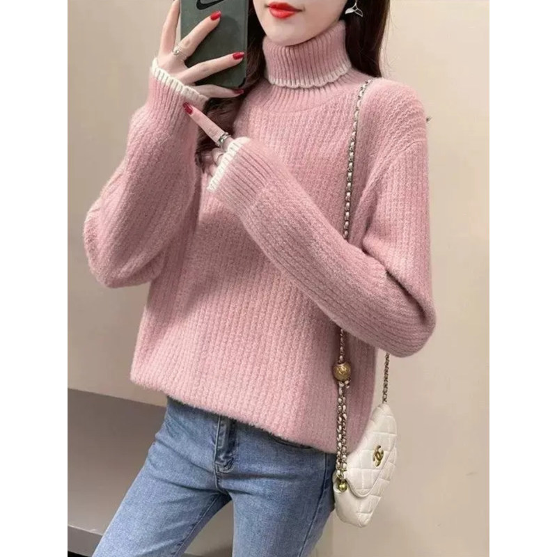 Foreign trade half-high collar base shirt, 2026 autumn new style, loose and thick, stylish women's knitted sweater, inner top