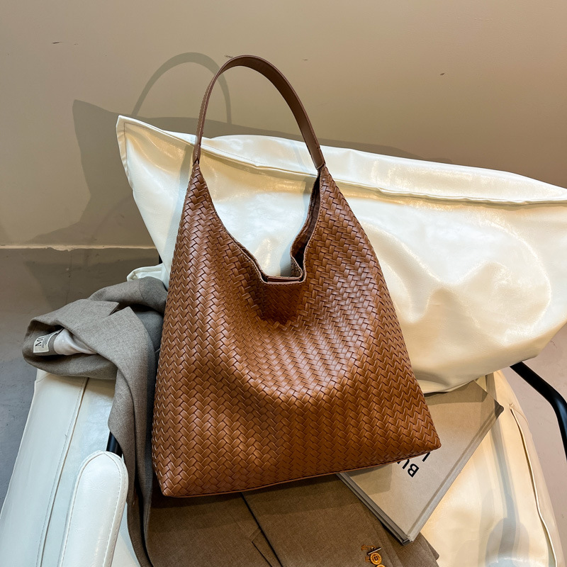 Bolso Tote Tejido Retro de PU de Gran Capacidad para Uso Diario