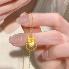 ゴールドストアと同じスタイルのサンドゴールドリボンアイスブロークンアイスラブネックレス、女性用、絶妙で多用途、軽い高級鎖骨チェーン、ファッショナブルなネックレス