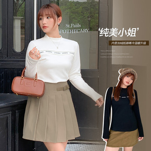 Solid Color Half Turtleneck Bottoming Shirt for Women Plus Size Slightly Fat mm Thickeneded Slimming Look Inner T-Shirt Top 62816 Short Sleeves