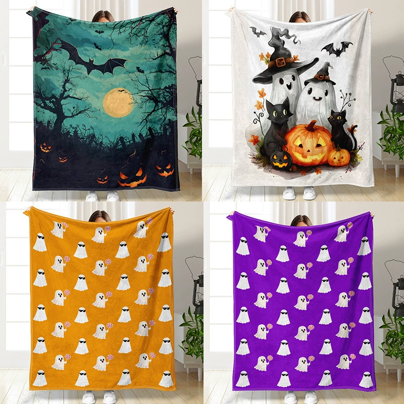Трансграничная фабрика прямых продаж оптовая продажа Хэллоуин тыква призрак фланелевый одеяло одеяло 3D цифровая печать