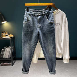 欧洲站牛仔裤男2024秋冬新款轻奢高端弹力哈伦锥形百搭修身小脚裤