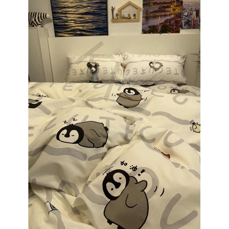 可爱小企鹅床上纯棉四件套全棉床上用品卡通宿舍被套床单笠