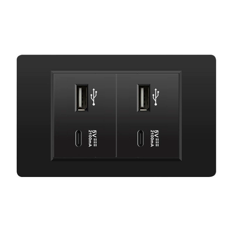 Черная настенная панельная розетка с 118 тип switch, тайваньская розетка с 20W type-C, шесть отверстий