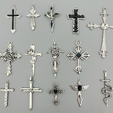 【包邮5】个性复古DIY配件十字架玫瑰吊坠配件挂件diy跨境