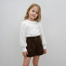 亚马逊春秋新款女童套装打底衫拼接长袖珍珠大地上半身裙设计感批