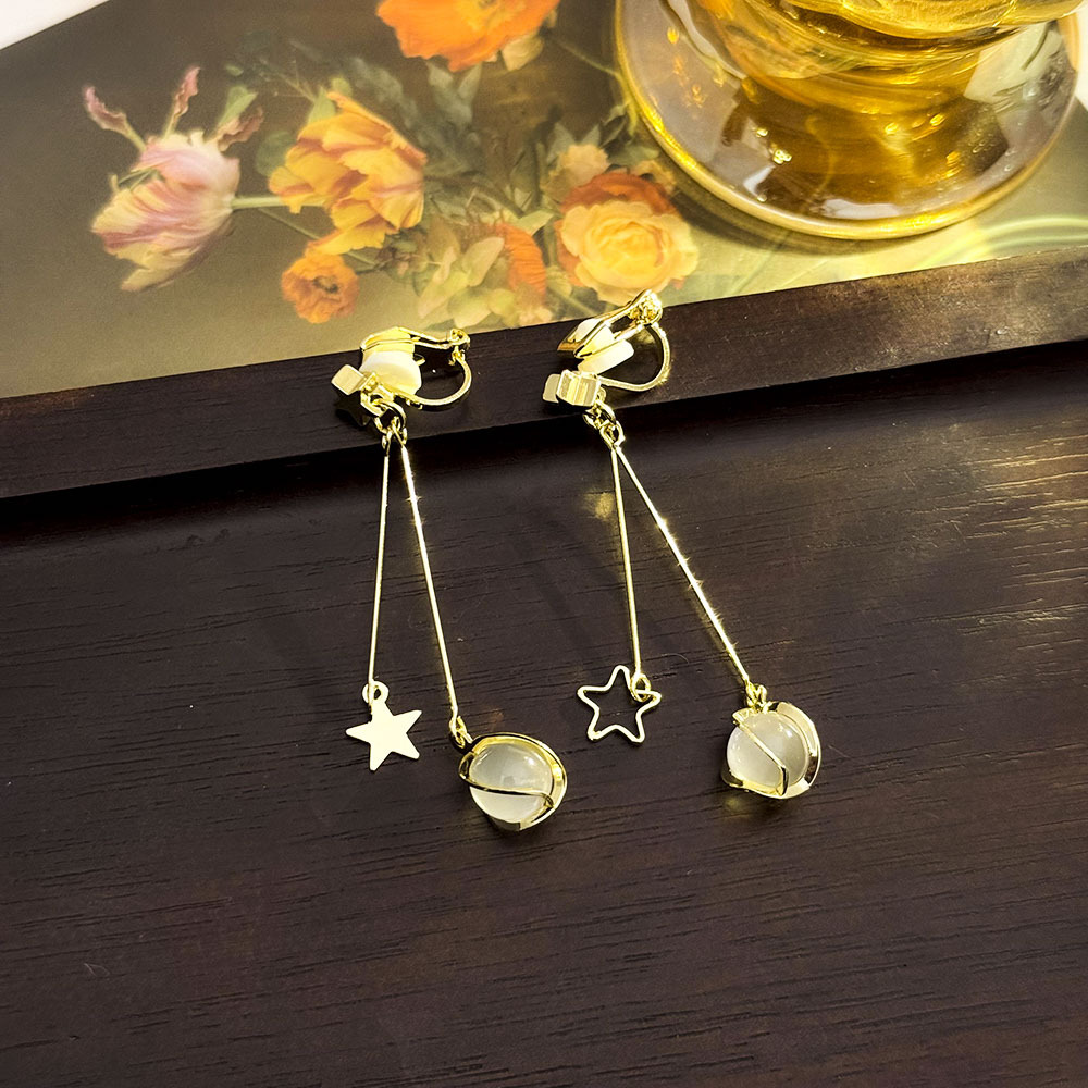 Orejo coreano, clip de oreja con borla, sin orejas perforadas, pendientes de temperamento de moda de alta gama, pendientes de lujo ligero de moda de estrellas, mujeres