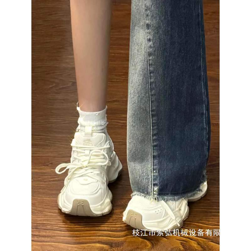 Real Soft Leather Thick-Soled Sports Shoes for Women 2025 Summer New Fashion Versatile Popular Breathable Thin Dad Shoes