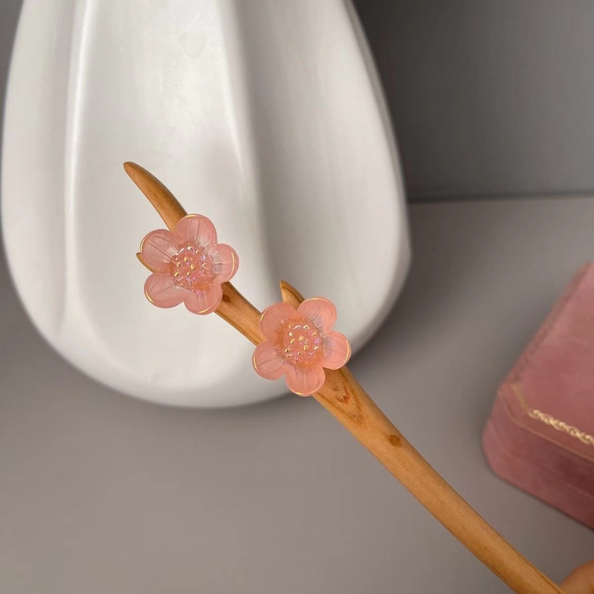 B48 복숭아 꽃 머리핀 [천연 복숭아]]