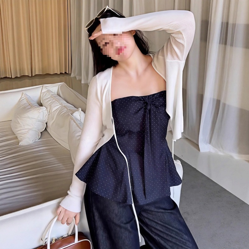 大胖MM法式复古波点抹胸衣女早秋新内搭薄开衫衣两件套|undefined