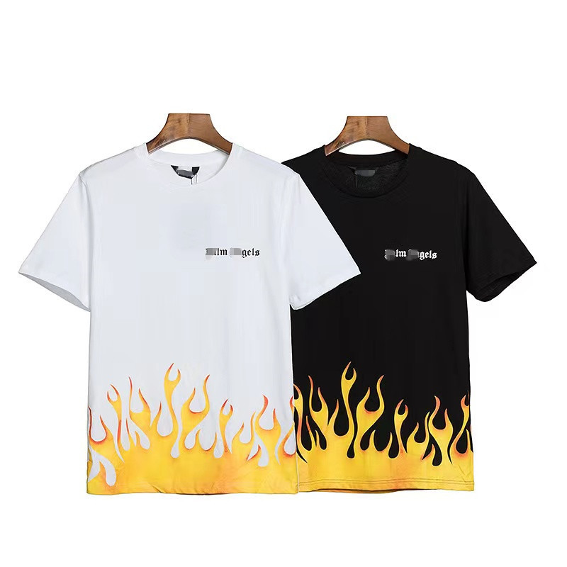 Factory wholesale European and American fashion brand Palm Angel flame printed T-shirt loose men's and women's ins couple letter short sleeve