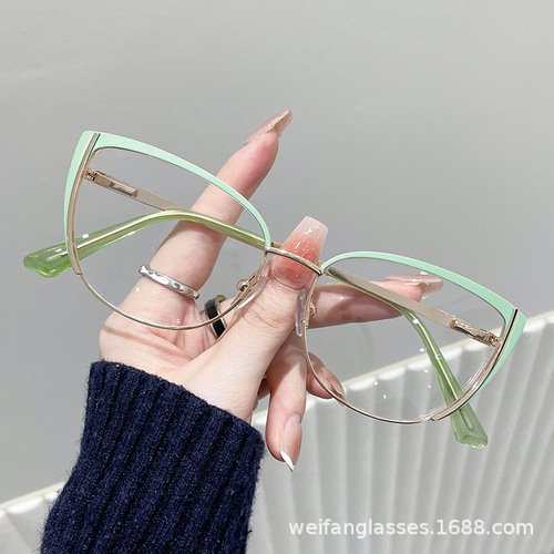 European and American fashionable polarized glasses, personalized cat-eye color-changing flat mirrors, multi-color stitching, trendy frames, anti-blue light glasses