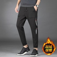 冬季加绒加厚休闲裤男弹力宽松哈伦裤束脚工装风九分裤子男H6116