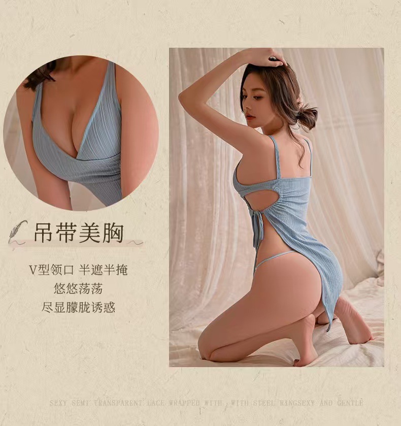 Sexy Cheongsam-Style Lingerie Set with Deep-V Split Skirt and Matching Panty — detail image 12