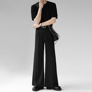 2025 High-grade Western Pants Men's Loose Dipped Micro-flared Casual Pants Solid Color Non-ironing Long Pants with Wide Legs