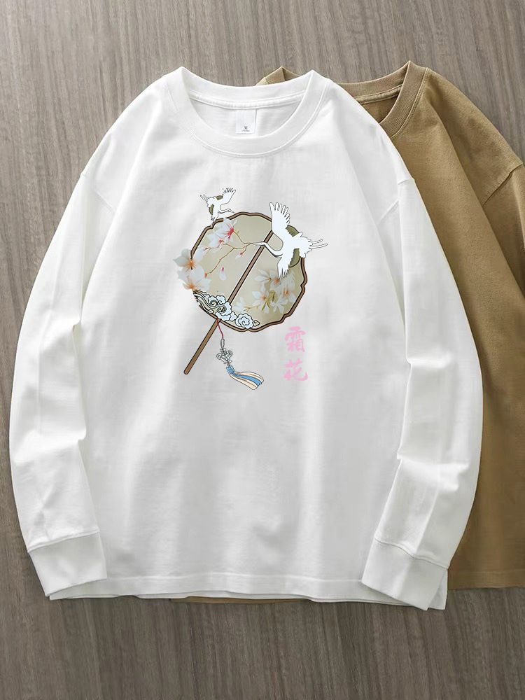 230g 100% algodón de alta gama camiseta de mujer de manga larga primavera y otoño nuevo estilo coreano camiseta de cuello redondo para mujeres