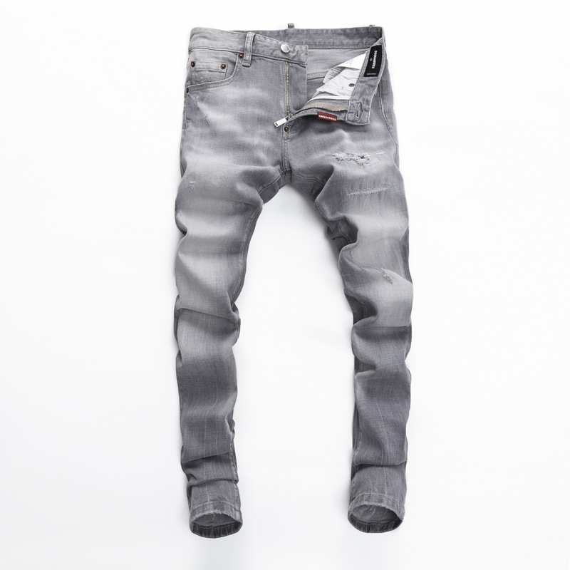 2025 Spring and Autumn Distinctive Elastic Big Break Distinctive Hong Kong Style Tight Nightclub Fashion Ripped D2 Jeans Men's Pants Grey 2025 Spring and Autumn Distinctive Elastic Big Break Distinctive Hong Kong Style Tight Nightclub Fashion Ripped D2 Jeans Men's Pants Grey