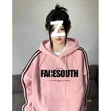 美式复古三条杠连帽卫衣女春秋薄款2024新款宽松潮牌oversize上衣