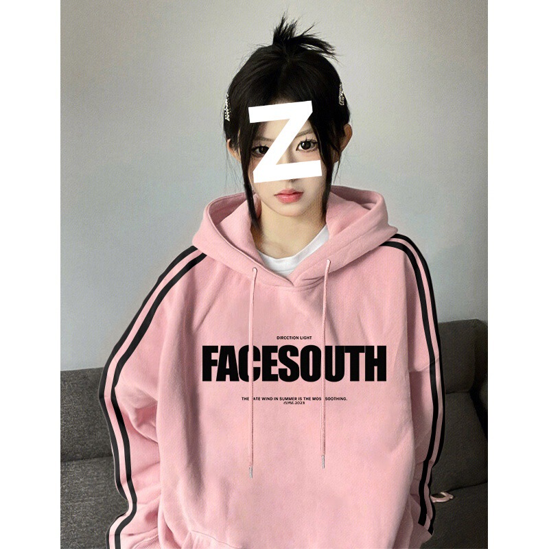 American Retro Three Bars Hooded Sweatshirt Women's Spring and Autumn Thin 2024 New Loose Fashion Brand oversize Top