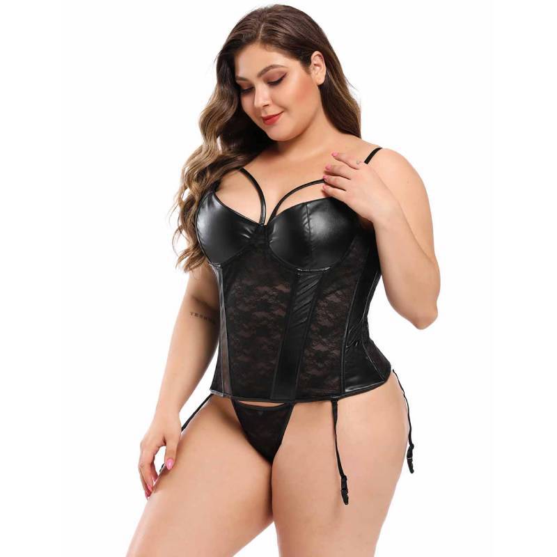 Comercio exterior de Europa y América Venta caliente más tamaño sexy corsé encaje imitación cuero Liga traje corsé traje transfronterizo al por mayor
