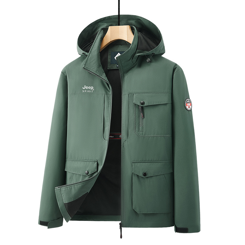 Nueva chaqueta de asalto de bolsillo al aire libre de mediana edad se puede quitar la gorra suelta de tamaño grande chaqueta de primavera y otoño a prueba de viento ropa de hombre