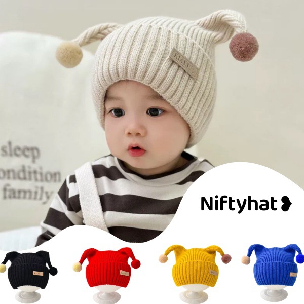 婴儿帽子秋冬季韩版可爱触角针织帽男女宝宝护耳毛线帽搞怪小丑帽