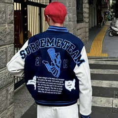复古夹克外套男女重工拼接印花春秋新款棒球美式宽松潮牌情侣休闲